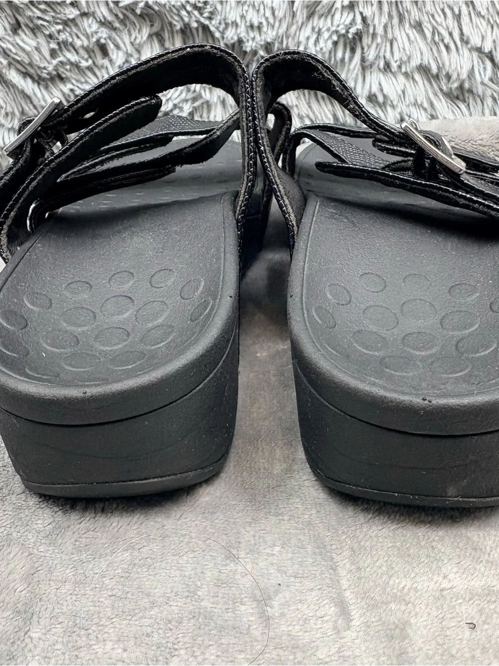 Vionic Rio Lizard Sandals Womens 6 Black Platform Pacific Slide Hook & Loop